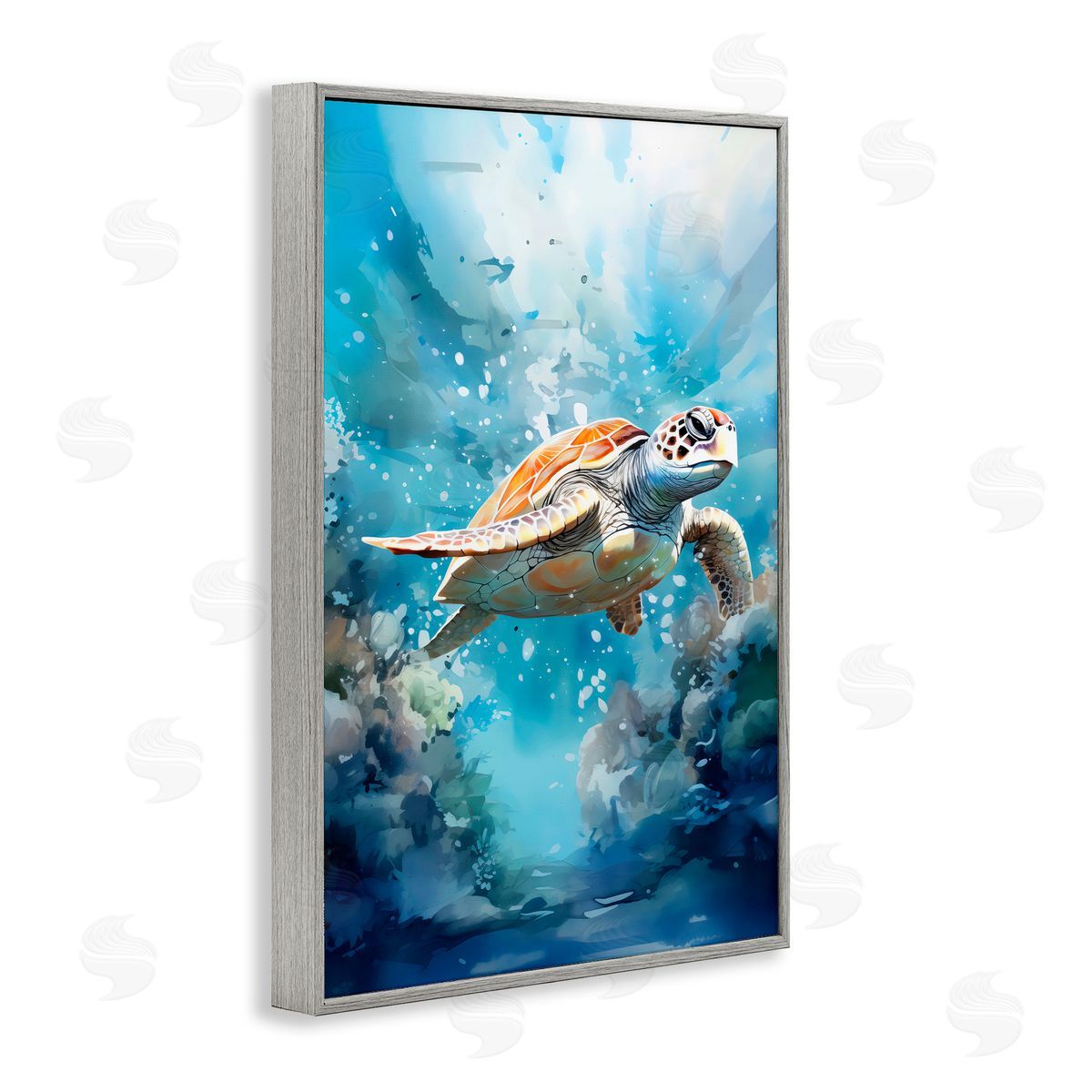 LSR Design Studio Ocean Waves Turtle Undersea Gray Framed Giclee Art Print