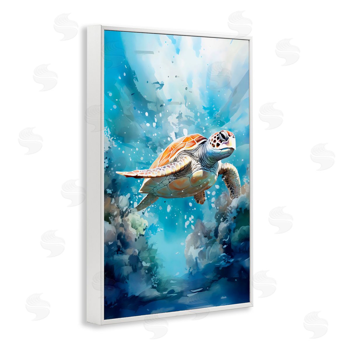 LSR Design Studio Ocean Waves Turtle Undersea White Frame Giclee Art Print