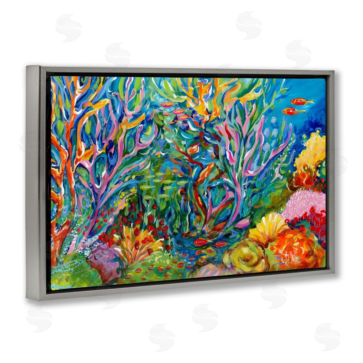 Estelle Grengs Abstract Coral Reef Life Gray Floating Frame Canvas Art Print