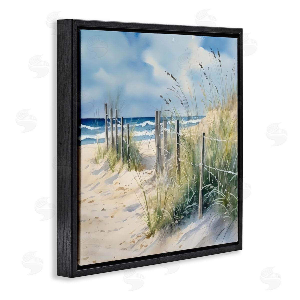 LSR Design Studio Breezy Seaside Grasses Black Floating Frame Canvas Wall Art Print