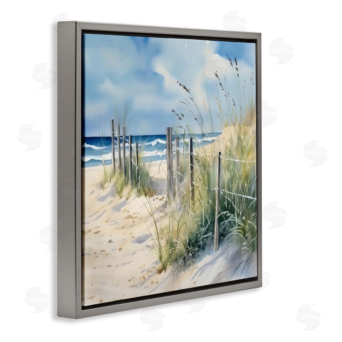 LSR Design Studio Breezy Seaside Grasses Gray Floating Frame Canvas Art Print