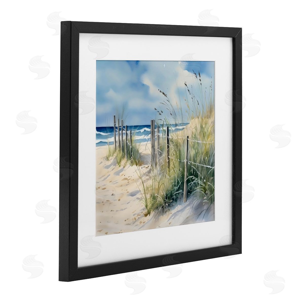 LSR Design Studio Breezy Seaside Grasses Black Framed Print Under Glass Art