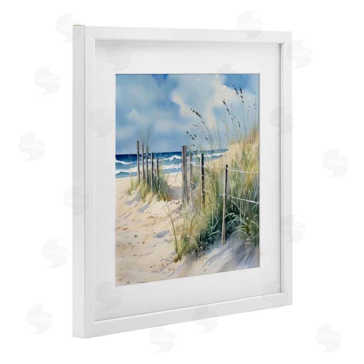 LSR Design Studio Breezy Seaside Grasses White Framed Print Under Glass Art