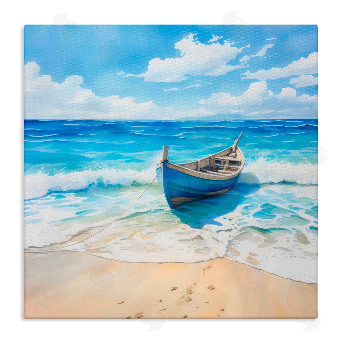 LSR Design Studio Beach Boat Tied on Shore Canvas Wall Art Print