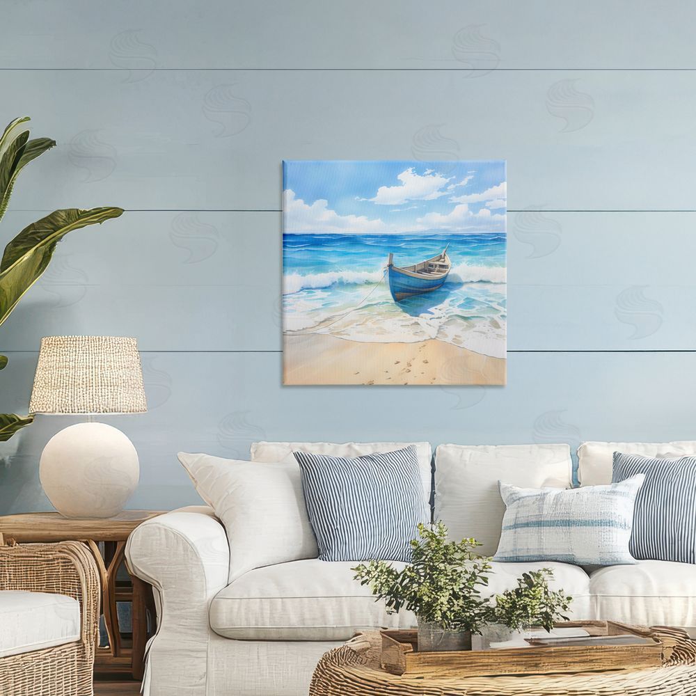 LSR Design Studio Beach Boat Tied on Shore Printed Wall Art in Room