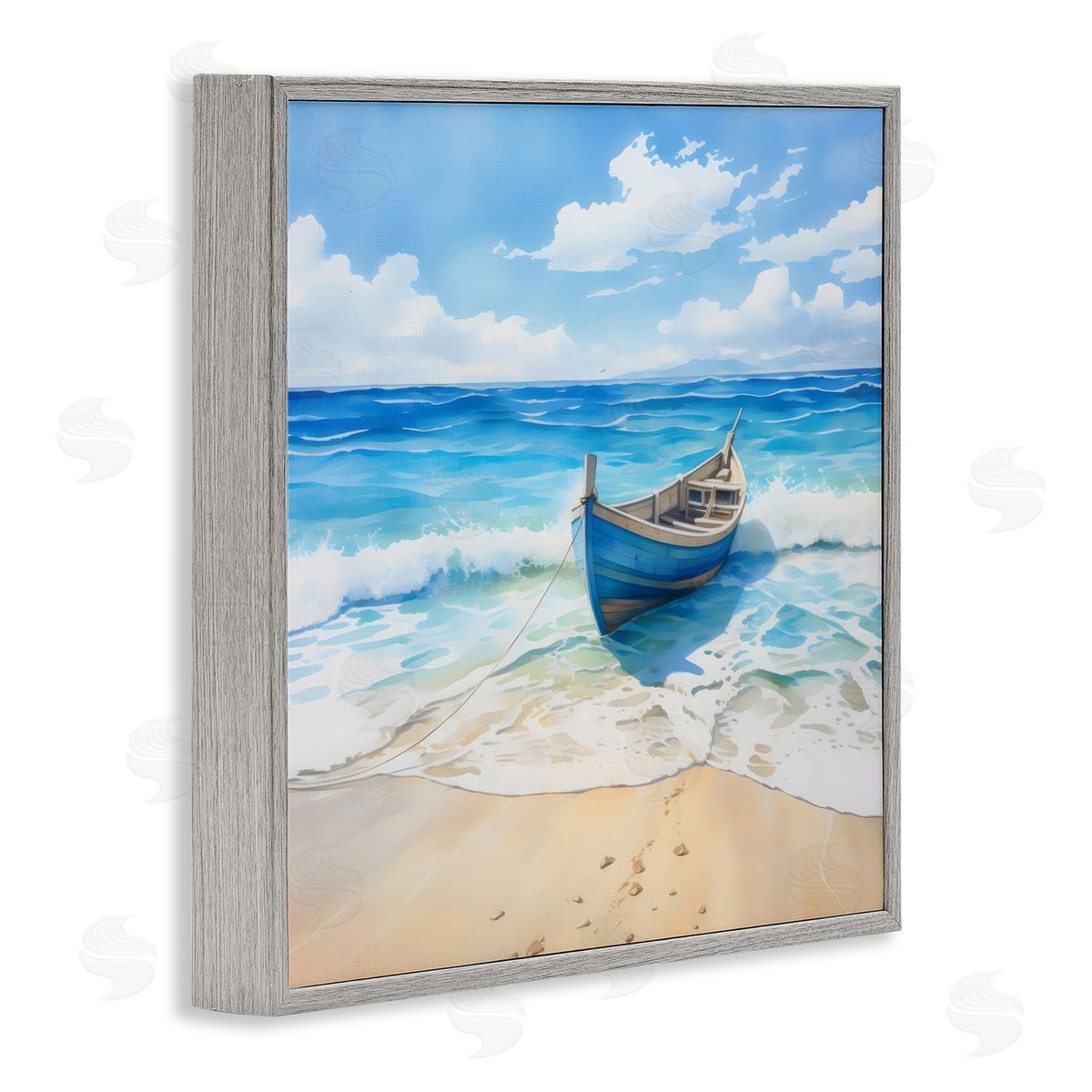 LSR Design Studio Beach Boat Tied on Shore Gray Framed Giclee Art Print