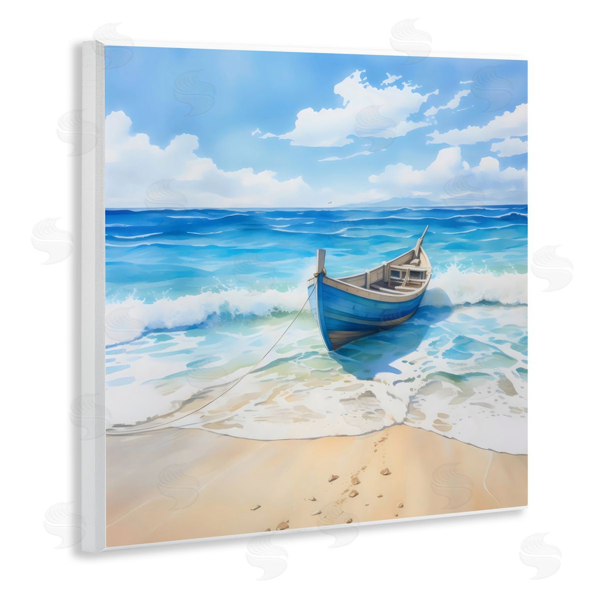 LSR Design Studio Beach Boat Tied on Shore Wall Plaque Art Print