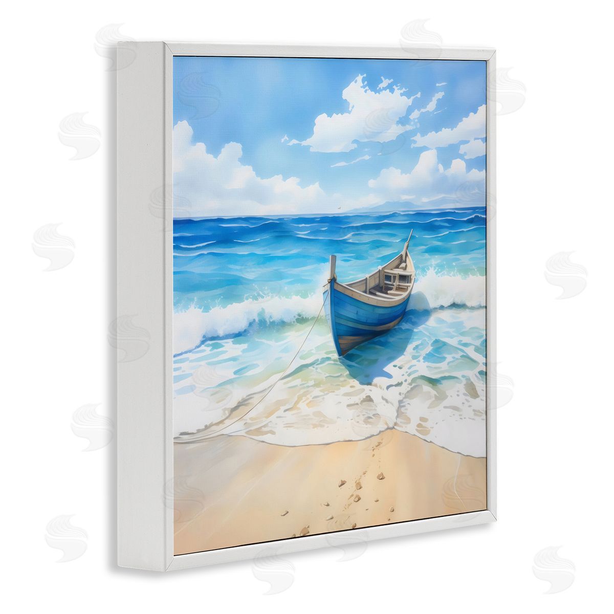 LSR Design Studio Beach Boat Tied on Shore White Frame Giclee Art Print