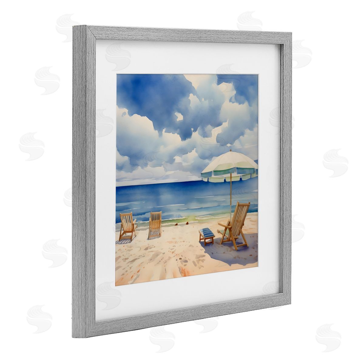 LSR Design Studio Place To Relax Beach View Gray Framed Print Under Glass Art