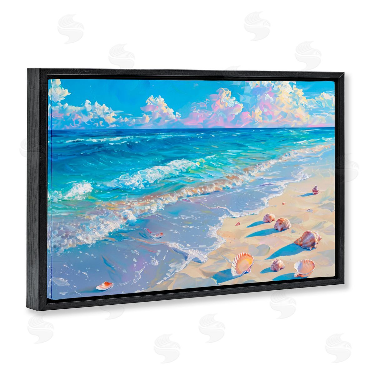 LSR Design Studio Seashell Speckled Coast Black Floating Frame Canvas Wall Art Print