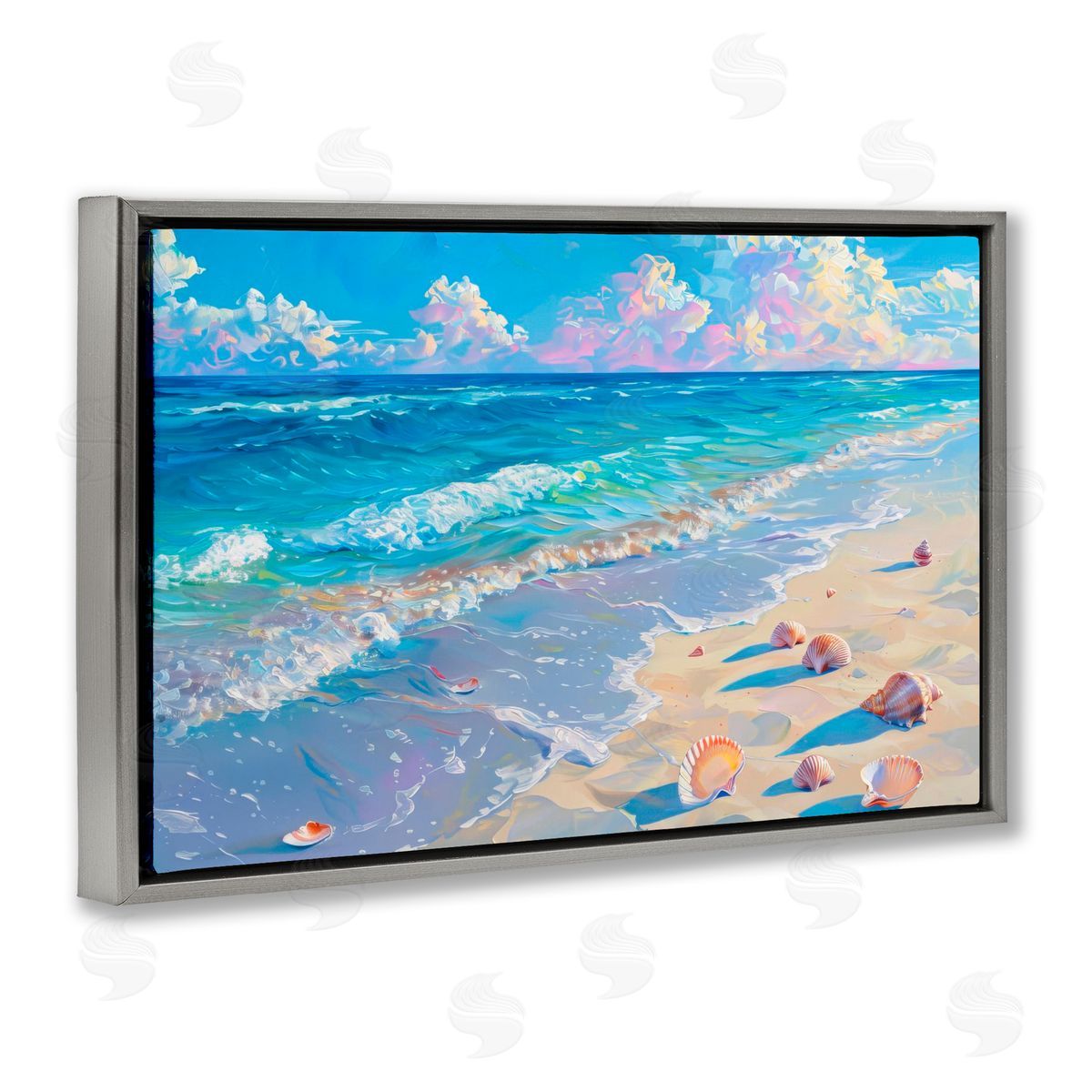 LSR Design Studio Seashell Speckled Coast Gray Floating Frame Canvas Art Print