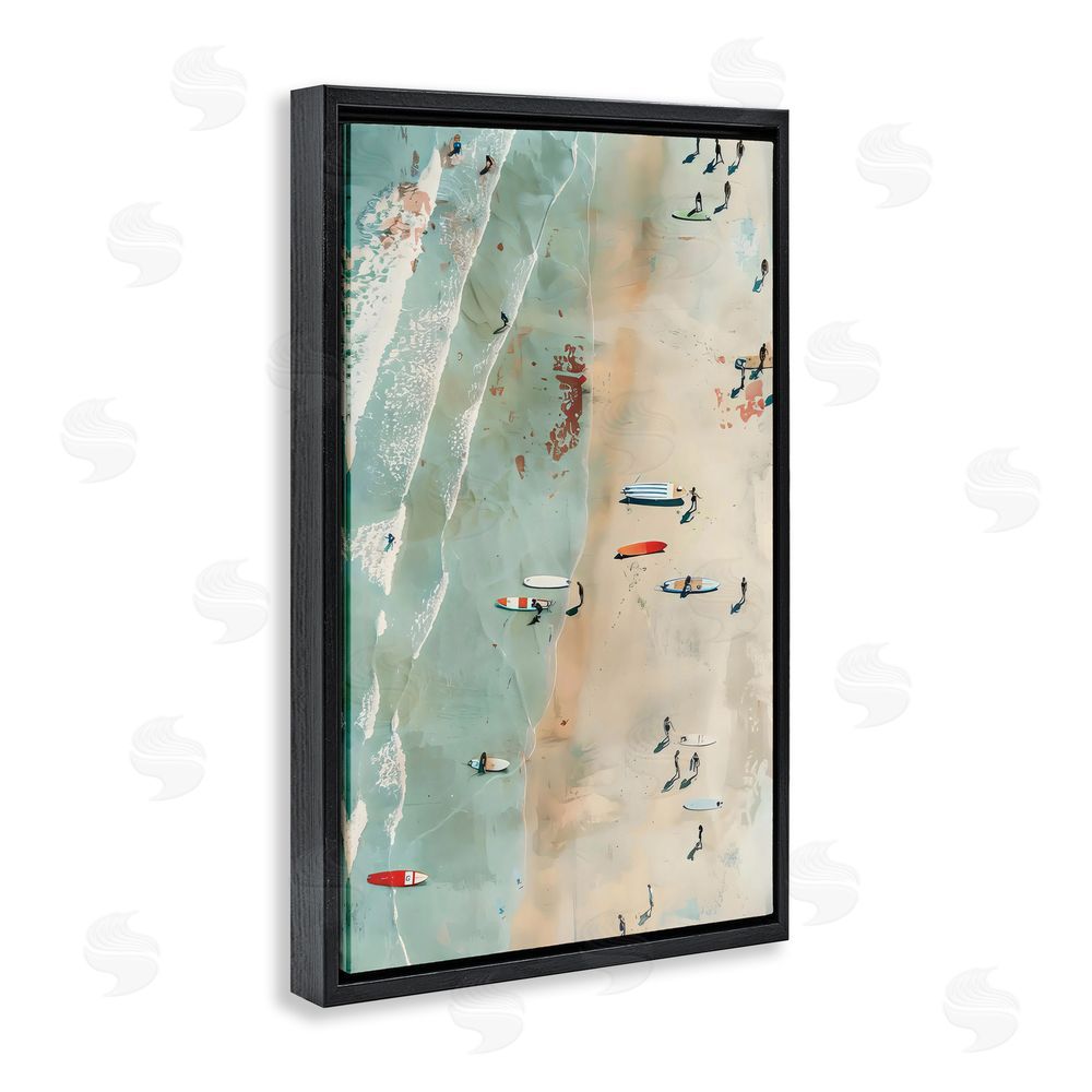 LSR Design Studio Scattered Surf Board Beach Black Floating Frame Canvas Wall Art Print