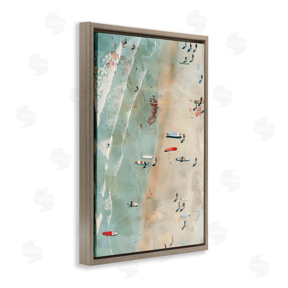 LSR Design Studio Scattered Surf Board Beach Brown Floating Frame Canvas Art Print