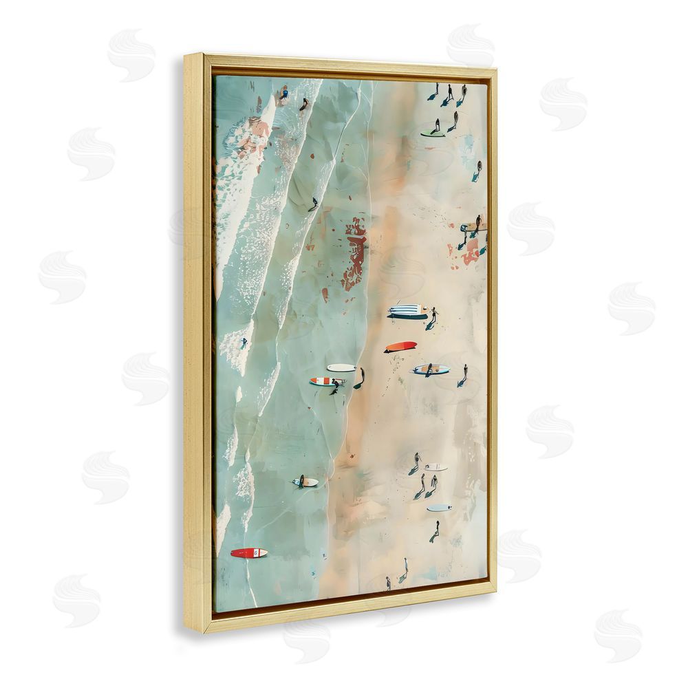 LSR Design Studio Scattered Surf Board Beach Gold Floating Frame Canvas Art Print