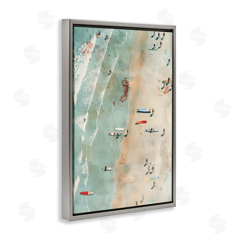 LSR Design Studio Scattered Surf Board Beach Gray Floating Frame Canvas Art Print