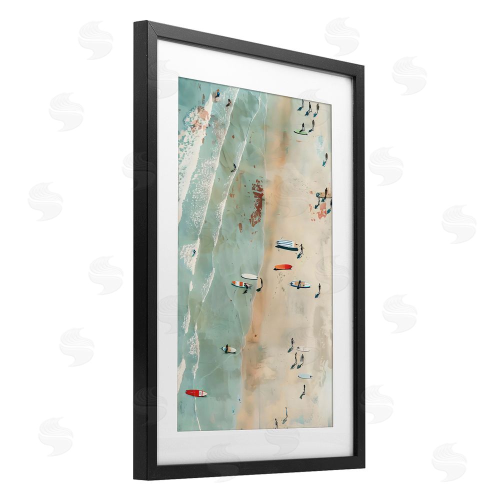 LSR Design Studio Scattered Surf Board Beach Black Framed Print Under Glass Art