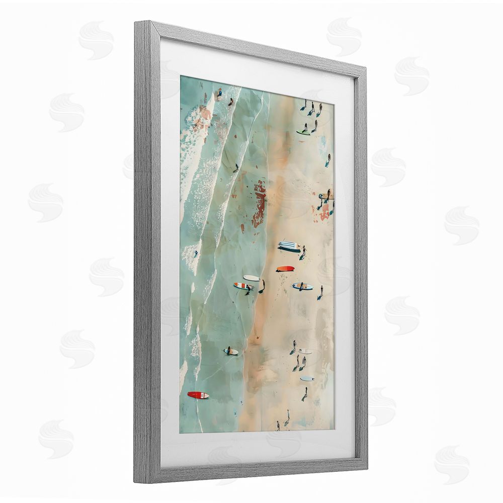 LSR Design Studio Scattered Surf Board Beach Gray Framed Print Under Glass Art