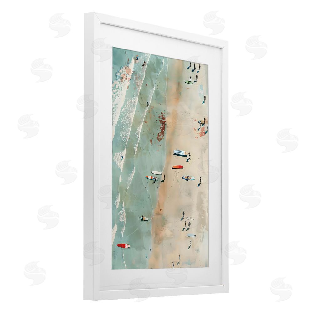 LSR Design Studio Scattered Surf Board Beach White Framed Print Under Glass Art