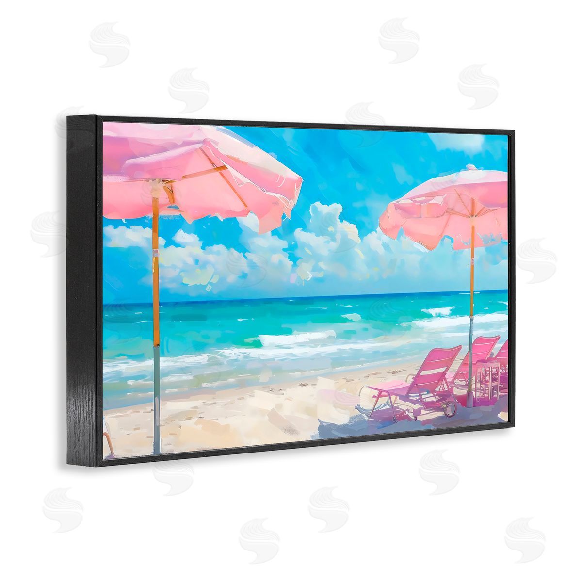 LSR Design Studio Pink Paradise Beach Umbrellas Black Framed Giclee Art Print