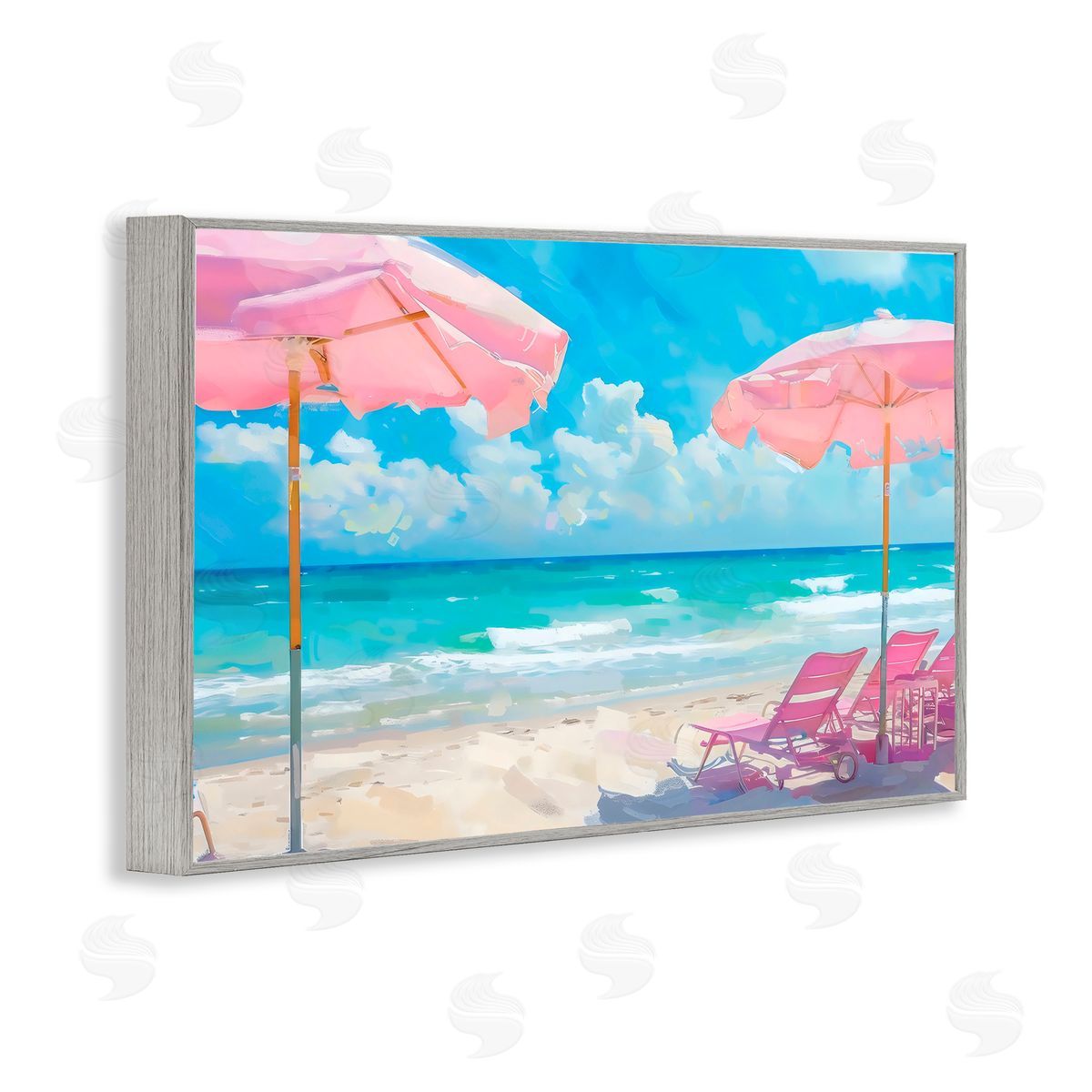 LSR Design Studio Pink Paradise Beach Umbrellas Gray Framed Giclee Art Print