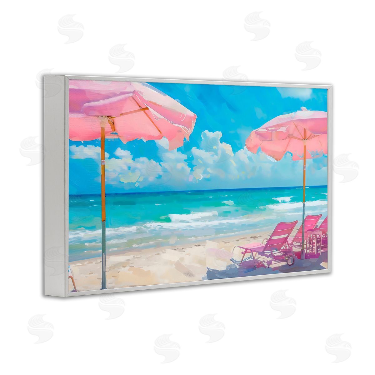 LSR Design Studio Pink Paradise Beach Umbrellas White Frame Giclee Art Print
