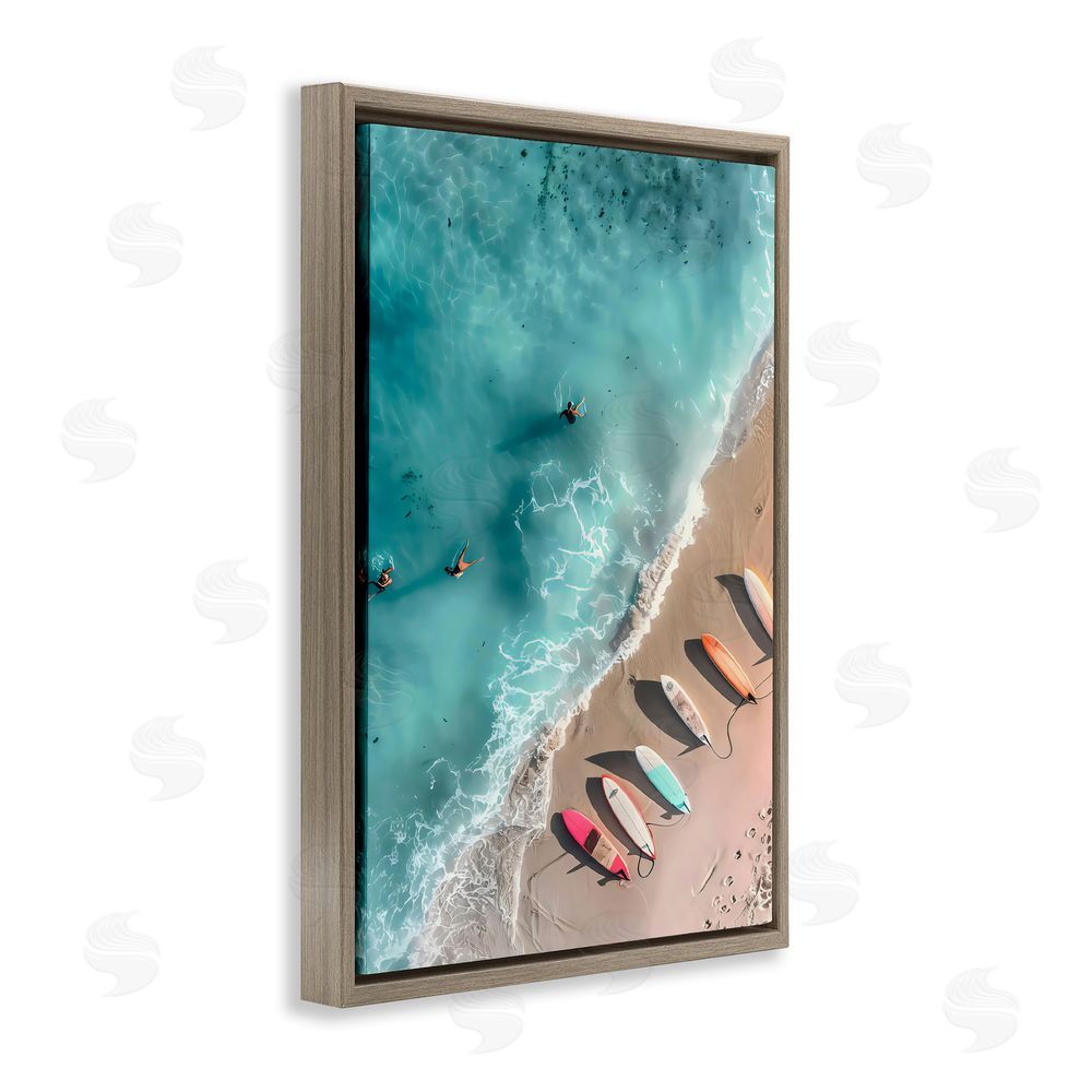 LSR Design Studio Beached Boards Shoreline Brown Floating Frame Canvas Art Print