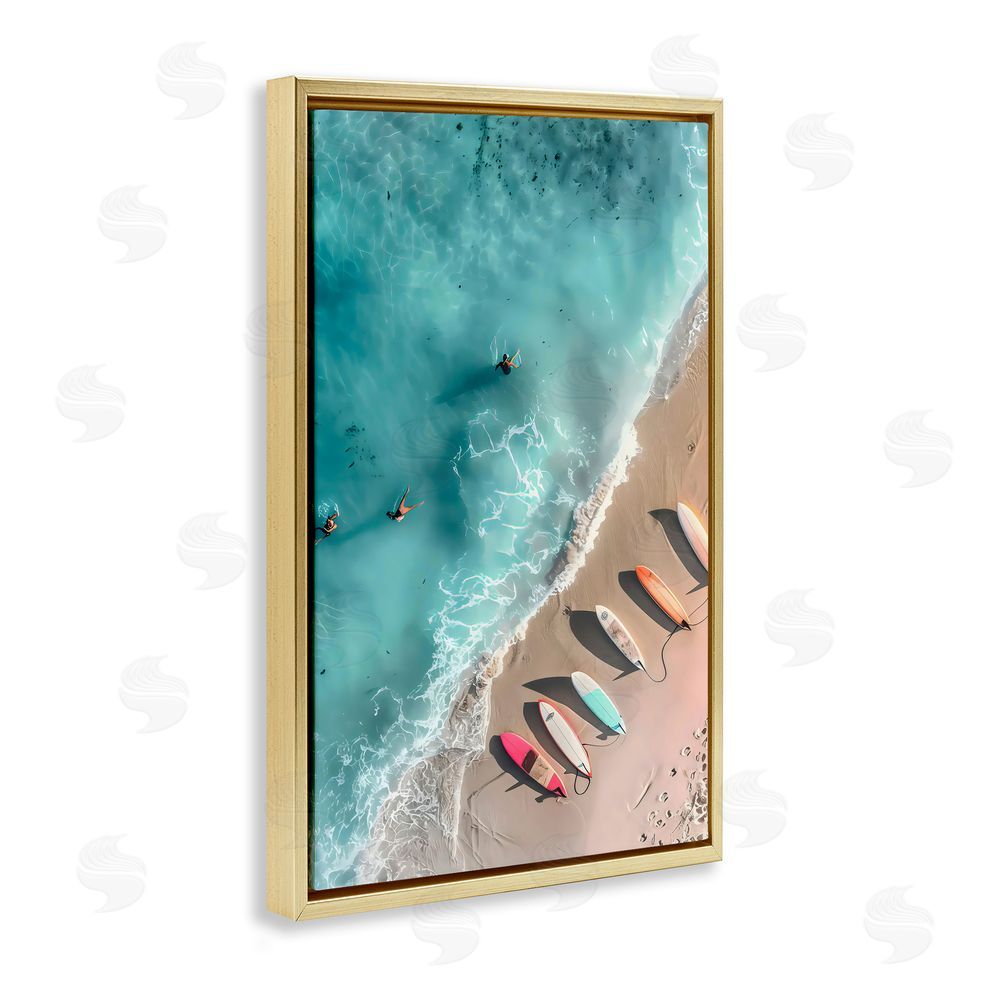 LSR Design Studio Beached Boards Shoreline Gold Floating Frame Canvas Art Print