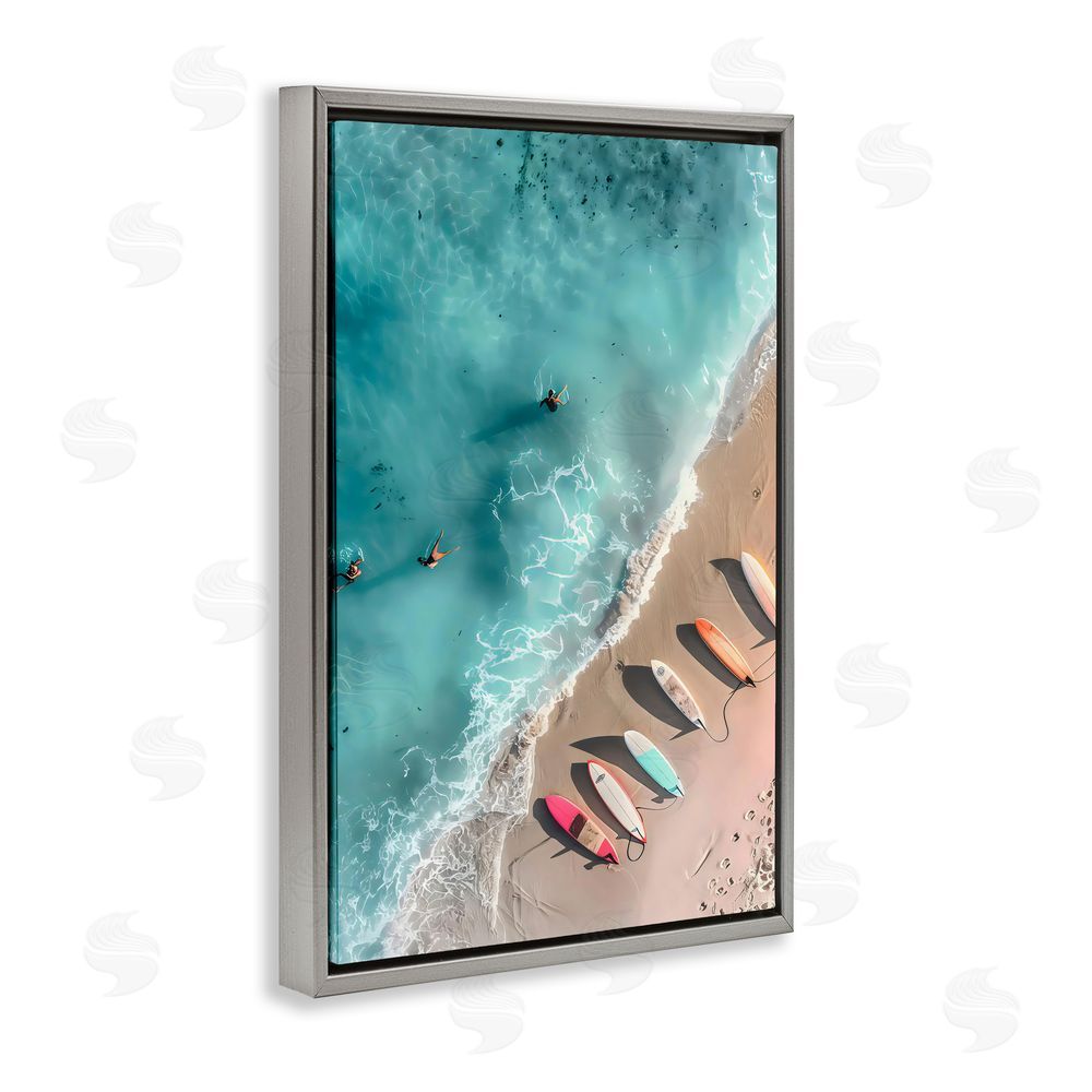 LSR Design Studio Beached Boards Shoreline Gray Floating Frame Canvas Art Print