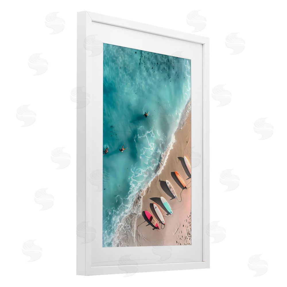 LSR Design Studio Beached Boards Shoreline White Framed Print Under Glass Art