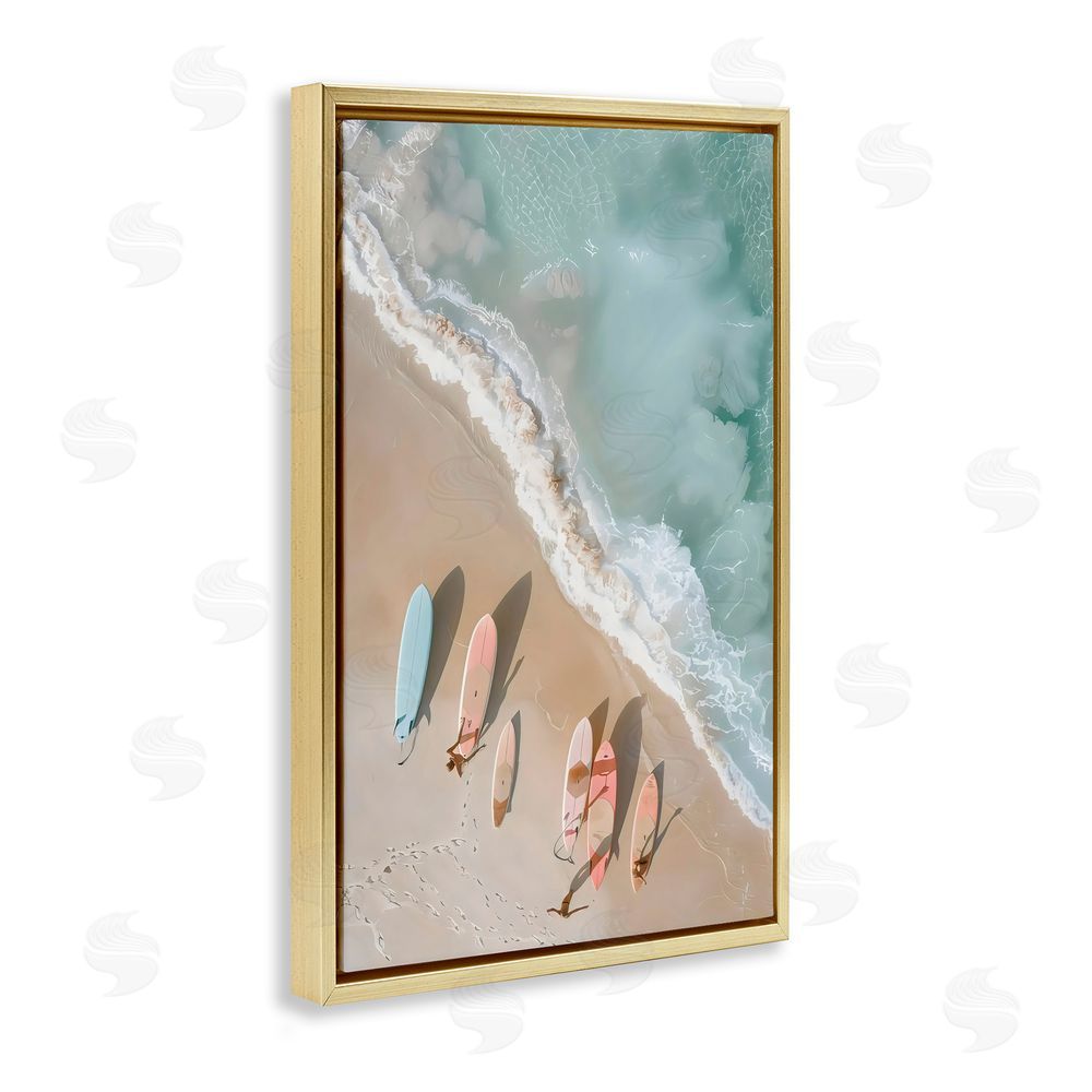 LSR Design Studio Pastel Boards on Shore Gold Floating Frame Canvas Art Print
