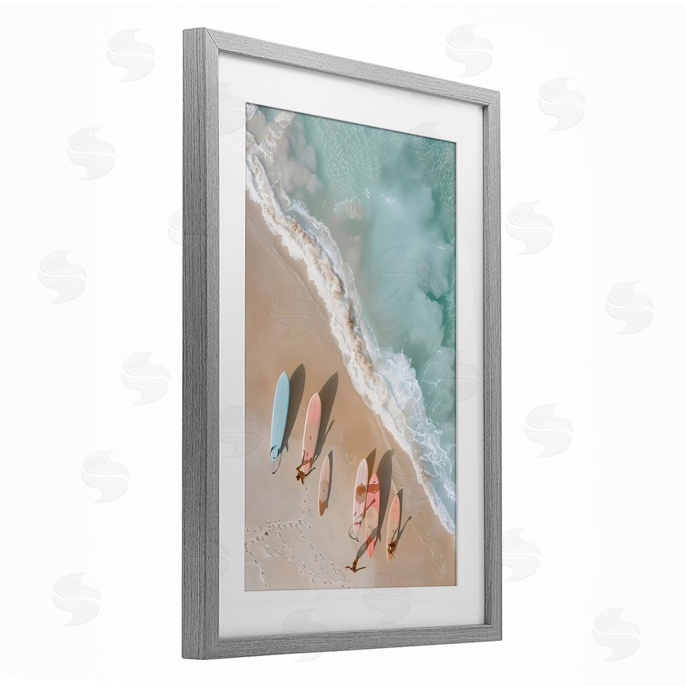 LSR Design Studio Pastel Boards on Shore Gray Framed Print Under Glass Art