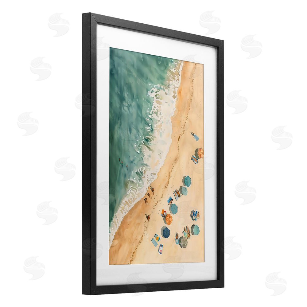 LSR Design Studio Casual Beach Aerial Perspective Black Framed Print Under Glass Art
