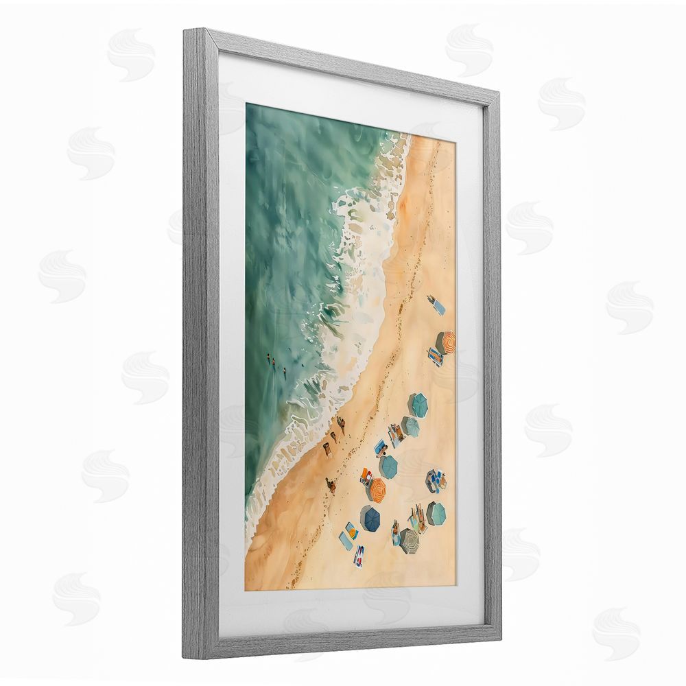 LSR Design Studio Casual Beach Aerial Perspective Gray Framed Print Under Glass Art