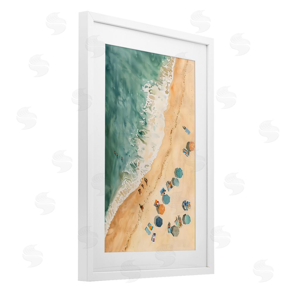 LSR Design Studio Casual Beach Aerial Perspective White Framed Print Under Glass Art
