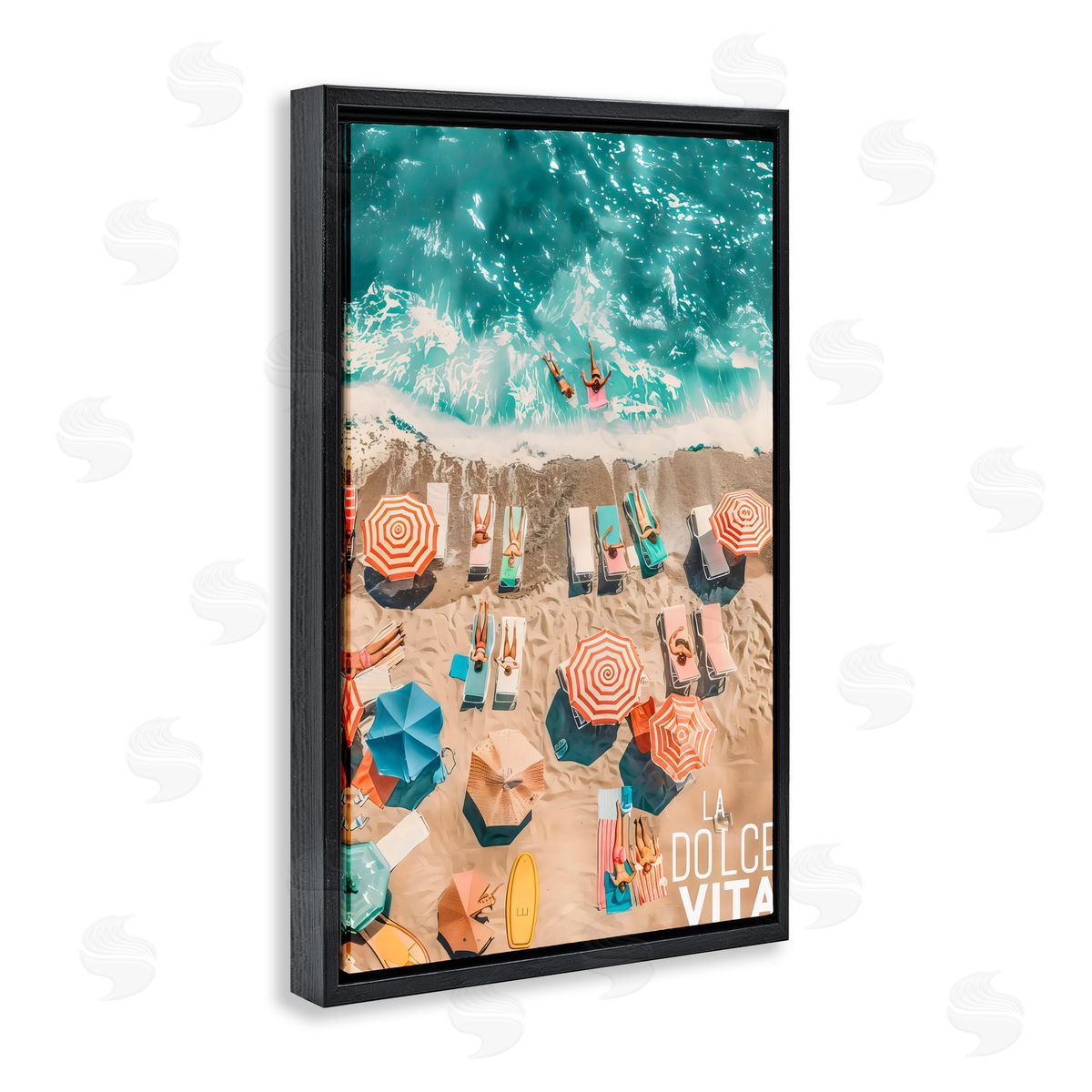 LSR Design Studio La Dolce Vita Aerial Beach Black Floating Frame Canvas Wall Art Print