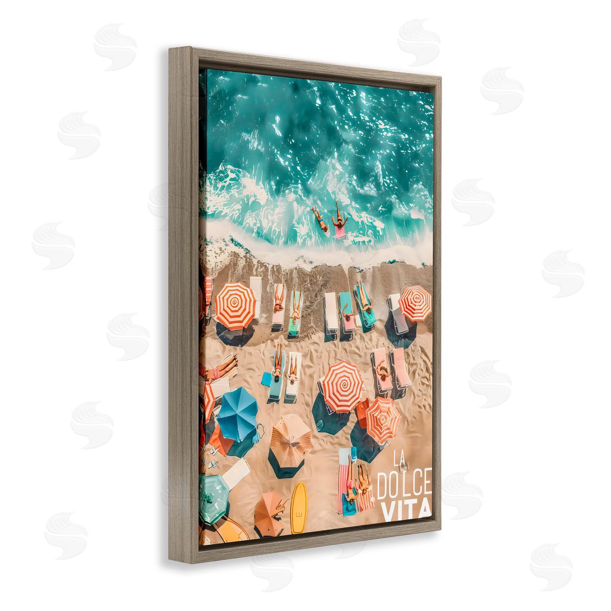 LSR Design Studio La Dolce Vita Aerial Beach Brown Floating Frame Canvas Art Print