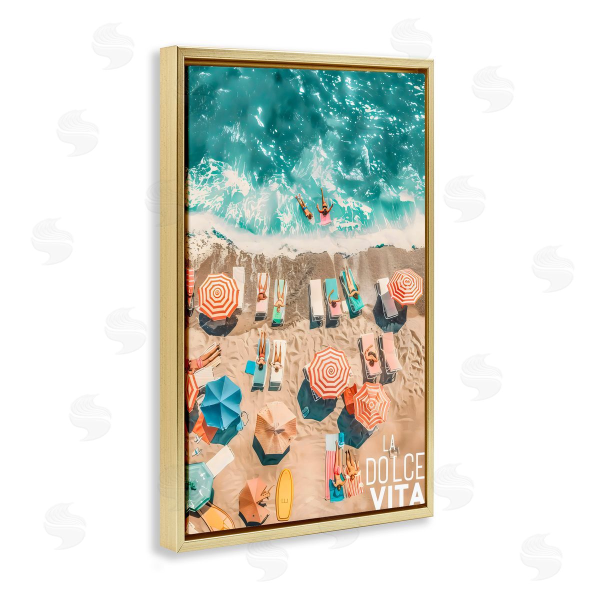 LSR Design Studio La Dolce Vita Aerial Beach Gold Floating Frame Canvas Art Print