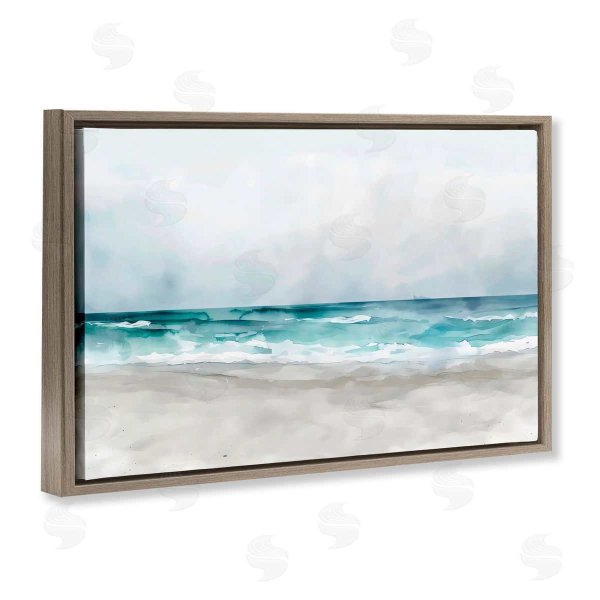 LSR Design Studio Abstract Watercolor Aqua Beach Brown Floating Frame Canvas Art Print