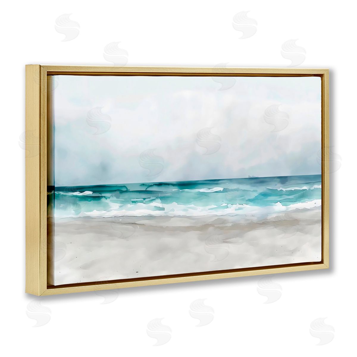 LSR Design Studio Abstract Watercolor Aqua Beach Gold Floating Frame Canvas Art Print