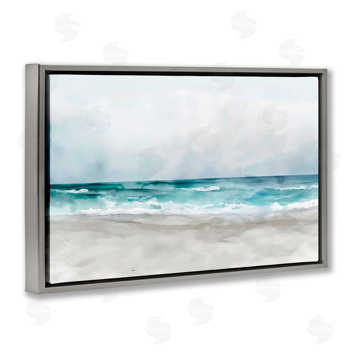 LSR Design Studio Abstract Watercolor Aqua Beach Gray Floating Frame Canvas Art Print