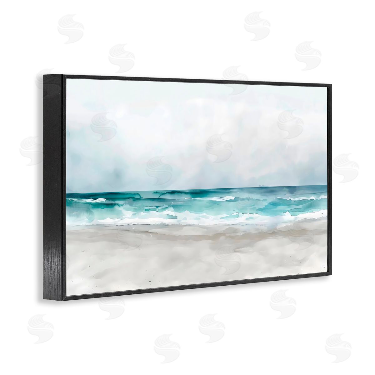 LSR Design Studio Abstract Watercolor Aqua Beach Black Framed Giclee Art Print