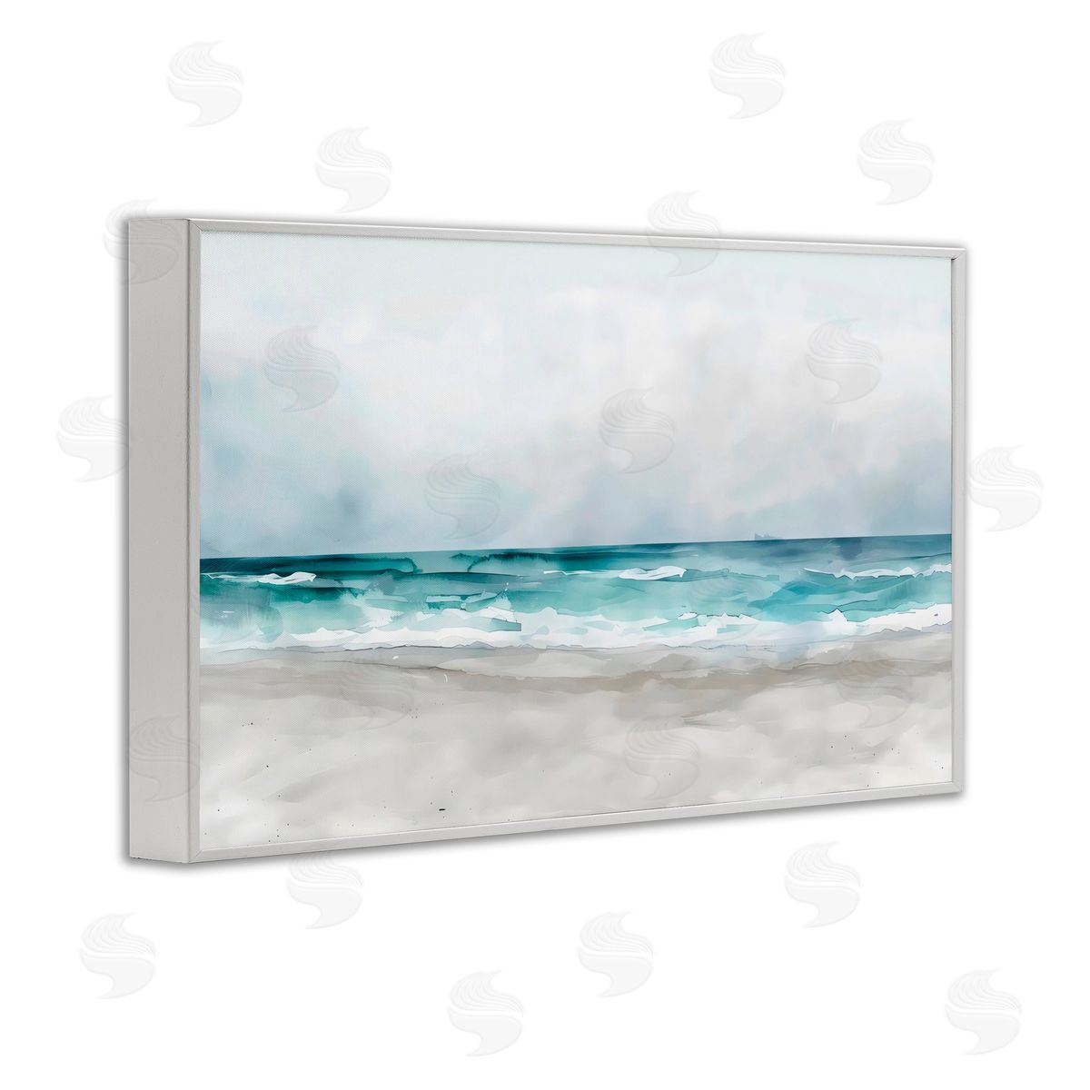 LSR Design Studio Abstract Watercolor Aqua Beach White Frame Giclee Art Print