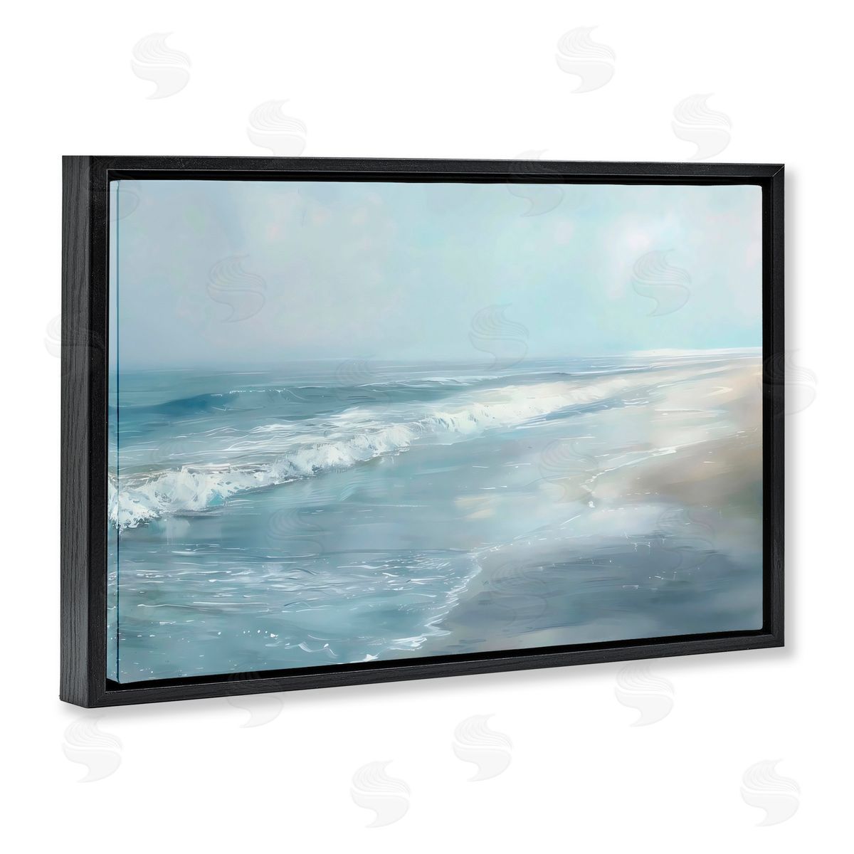 LSR Design Studio Foggy Faded Coastline Black Floating Frame Canvas Wall Art Print