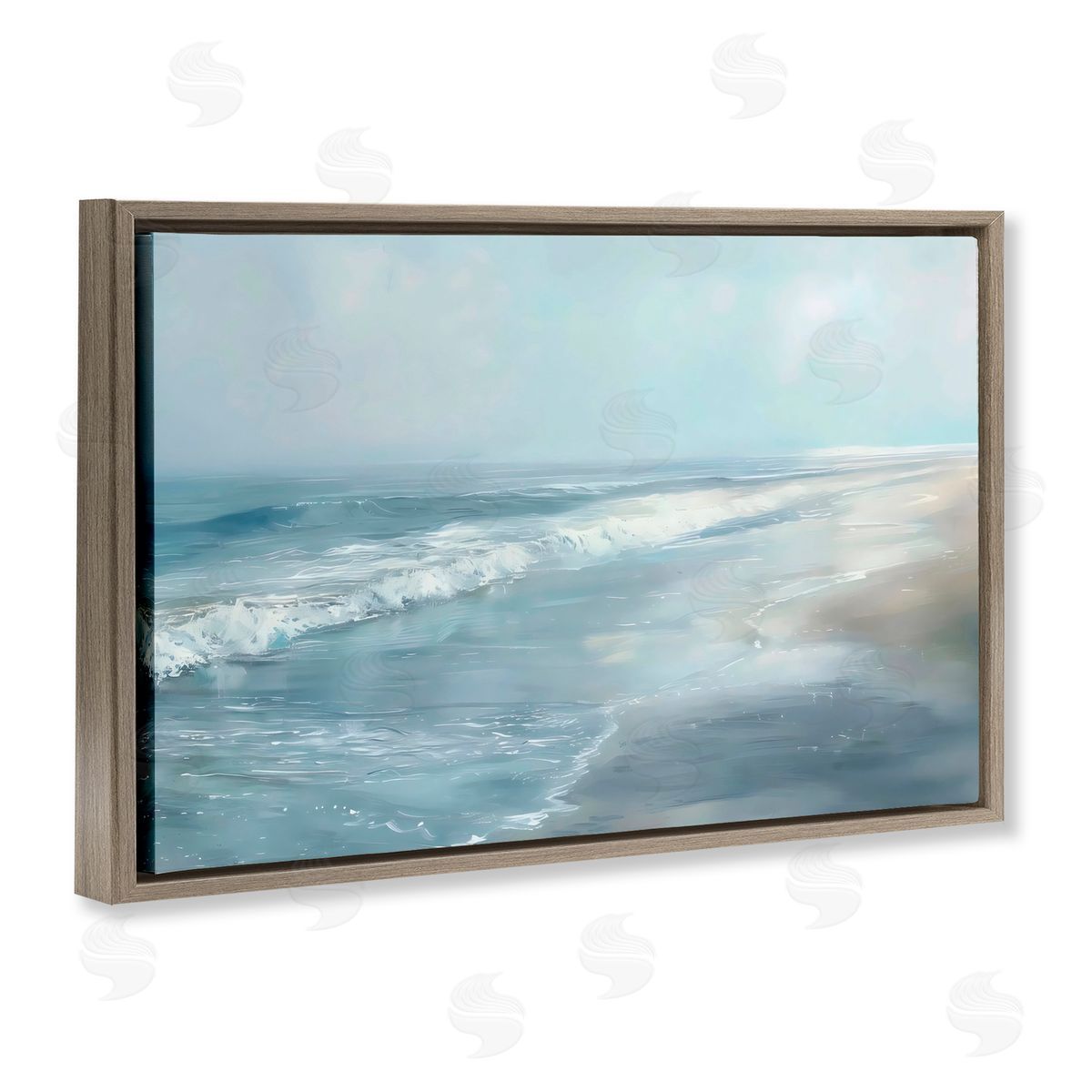 LSR Design Studio Foggy Faded Coastline Brown Floating Frame Canvas Art Print