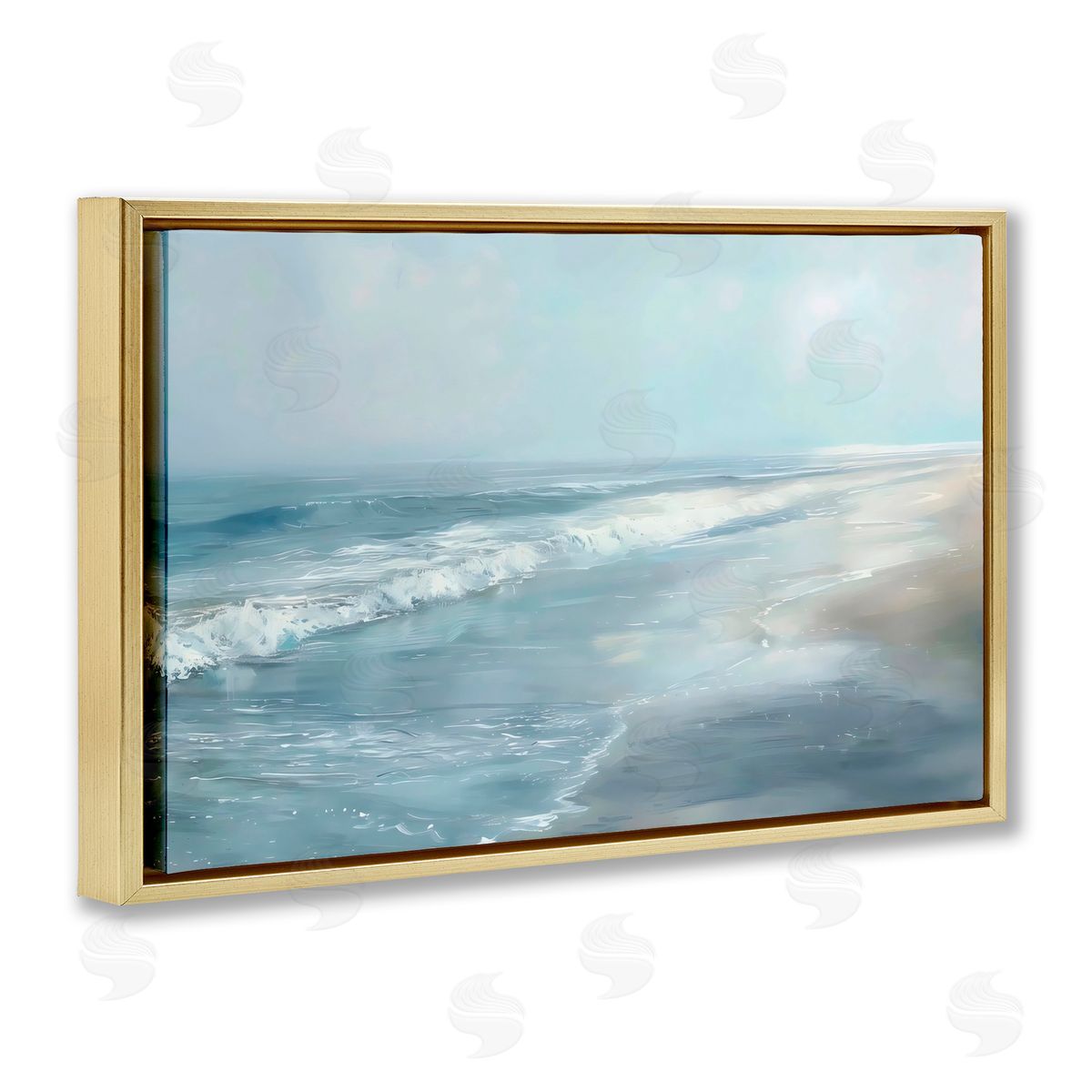 LSR Design Studio Foggy Faded Coastline Gold Floating Frame Canvas Art Print
