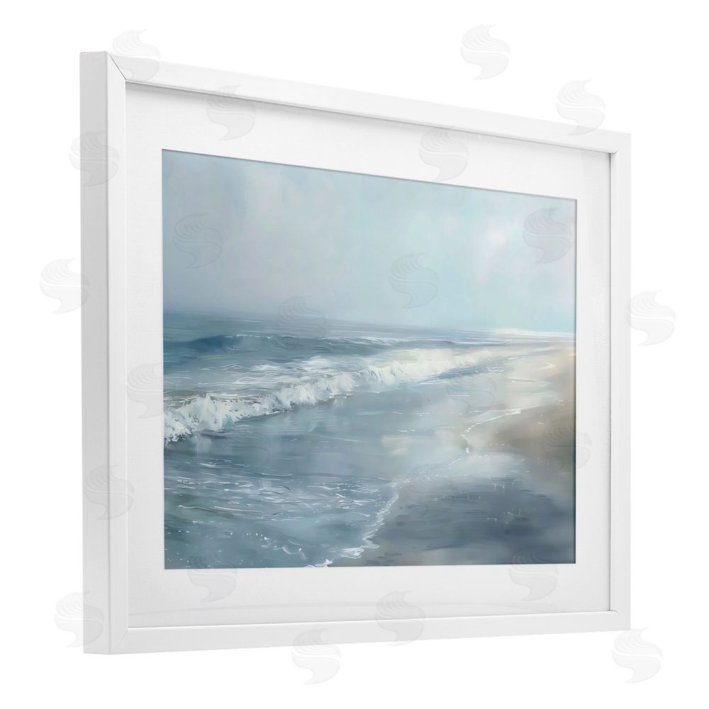 LSR Design Studio Foggy Faded Coastline White Framed Print Under Glass Art