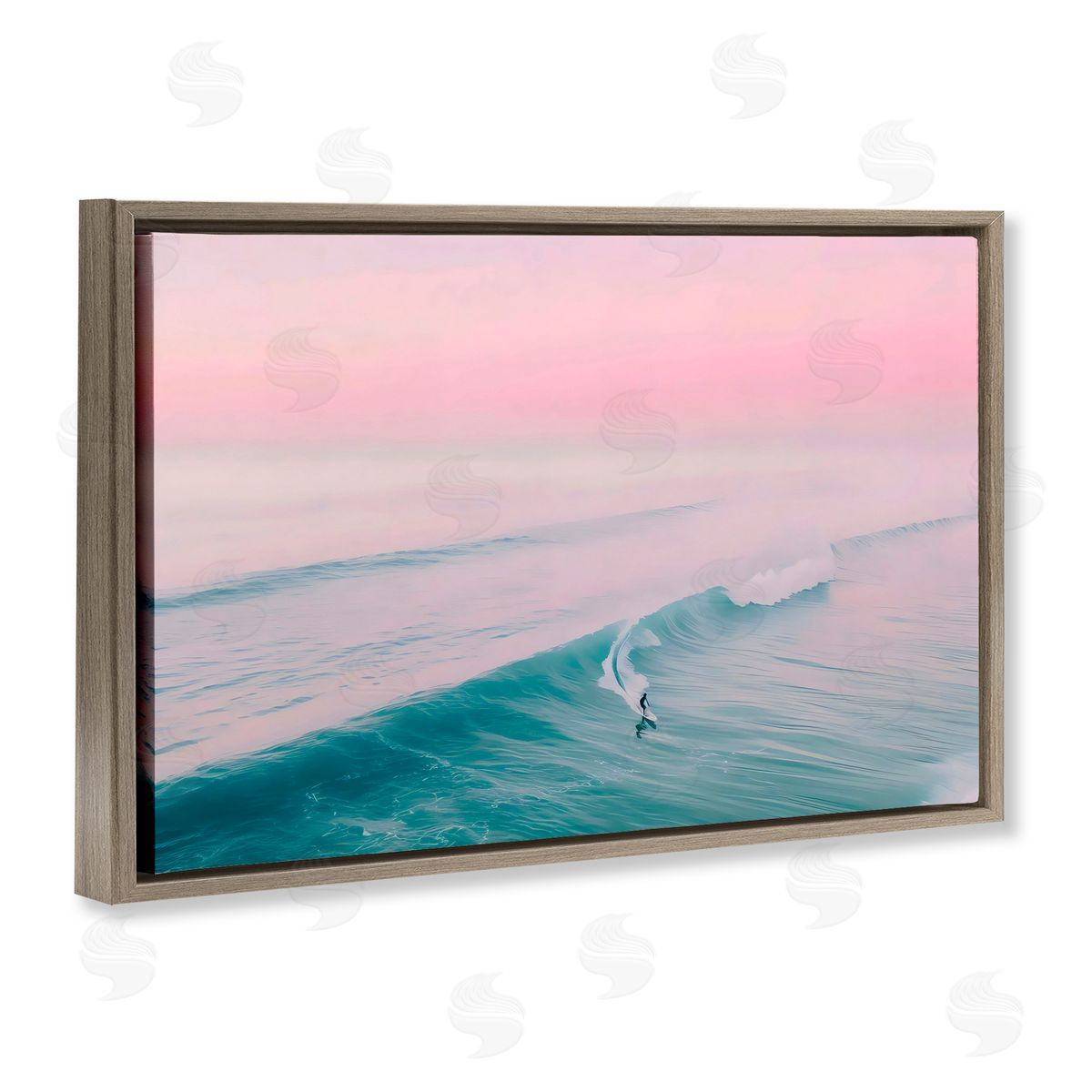 LSR Design Studio Pink Surf Pastel Sunset Brown Floating Frame Canvas Art Print