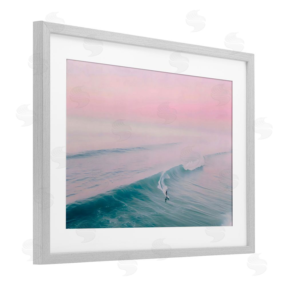 LSR Design Studio Pink Surf Pastel Sunset Gray Framed Print Under Glass Art