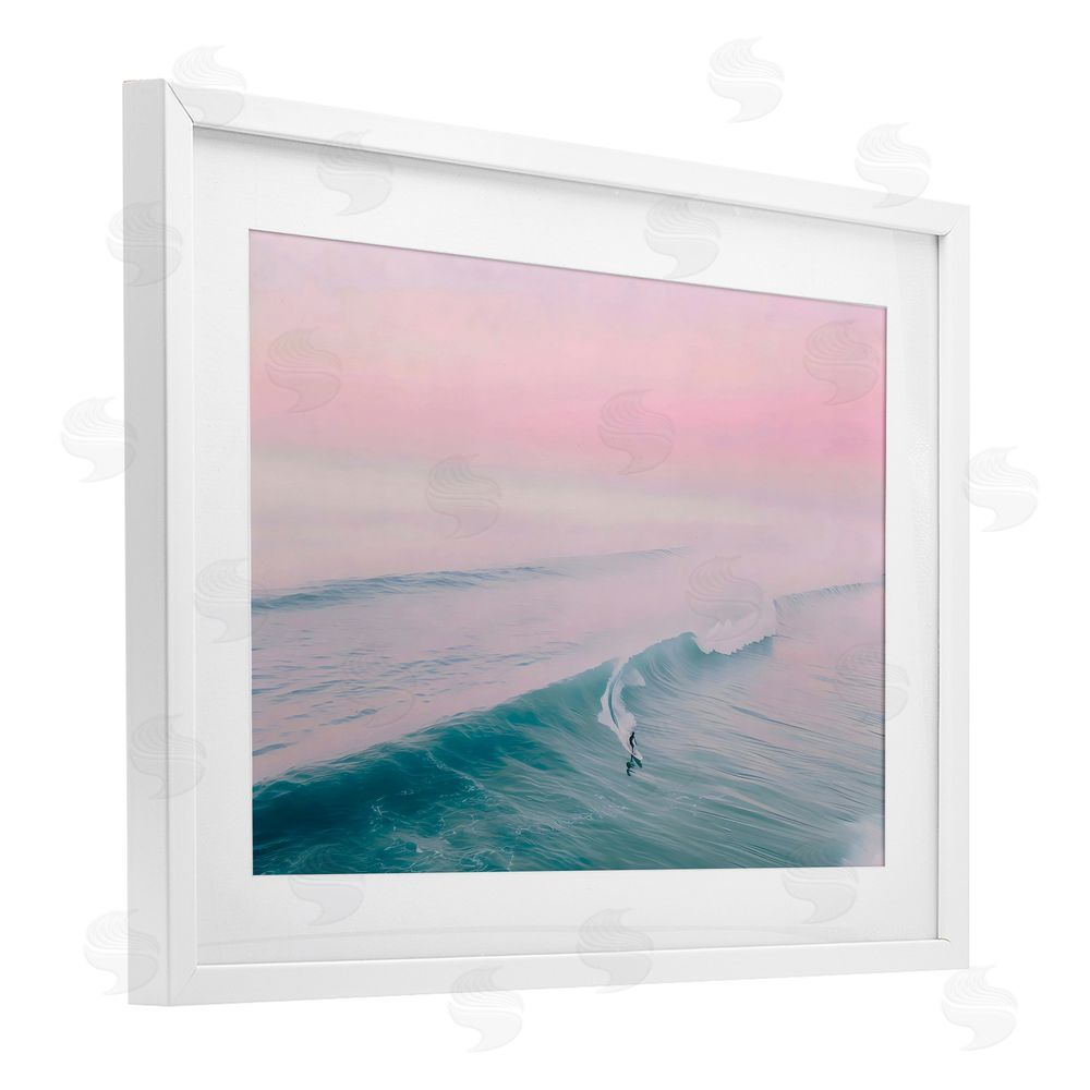 LSR Design Studio Pink Surf Pastel Sunset White Framed Print Under Glass Art