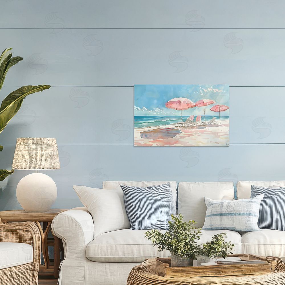 LSR Design Studio Pastel Pink Watercolor Beach Printed Wall Art in Room